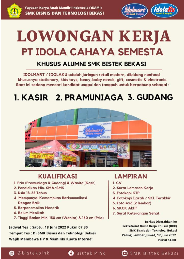 LOWONGAN KERJA PT. IDOLA CAHAYA SEMESTA